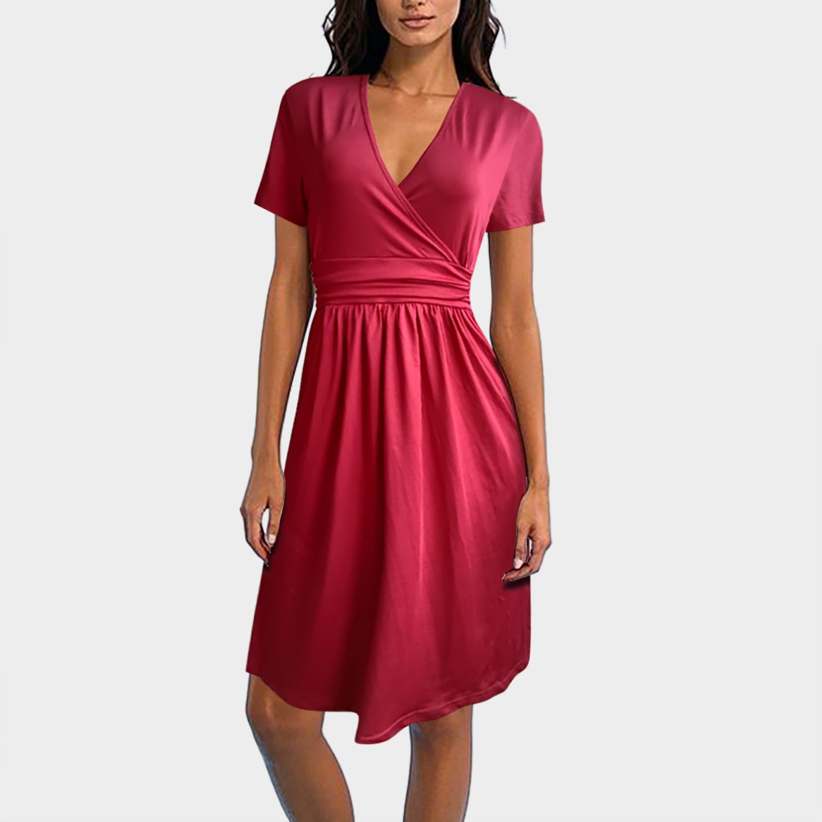 thumbnail image 2 of Vestido de manga corta con cuello en V para mujer - Estampado floral - Largo medio - Verano informal, 2 of 6